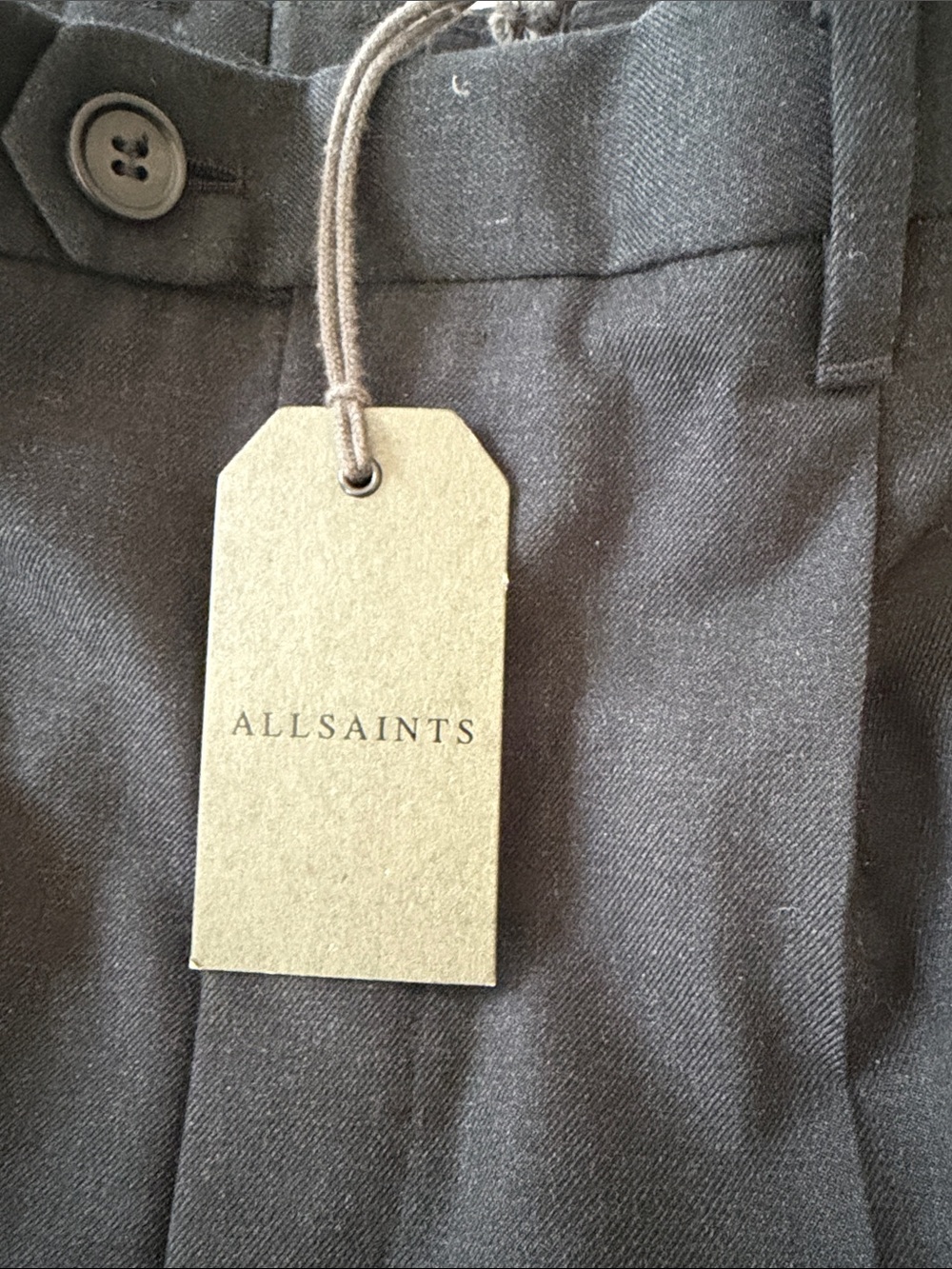 All Saints Tallis Charcoal Slim Pleated Dress Trousers - Picture 7 of 8